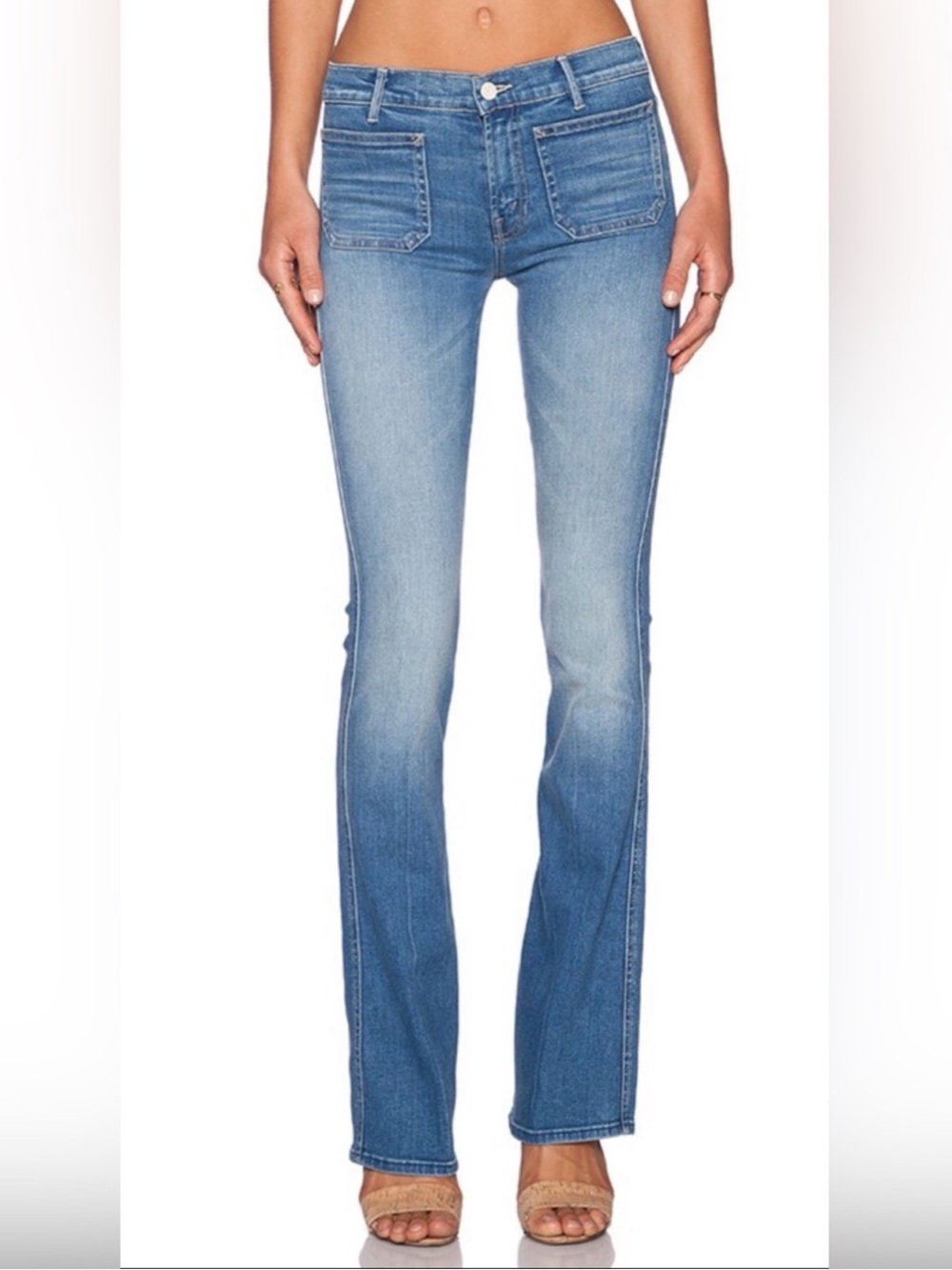 MOTHER The Patch Pocket Weekender Jeans in Poppin Wheelies  Flared Jeans.